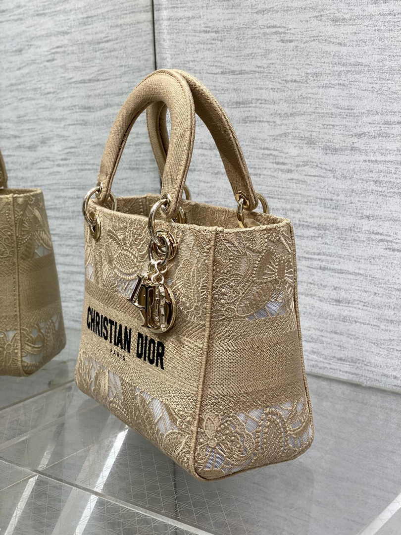 Dior Medium Lady D-Lite Bag M0565 Apricot Butterfly Macramé Embroidery - Default Title - View 4