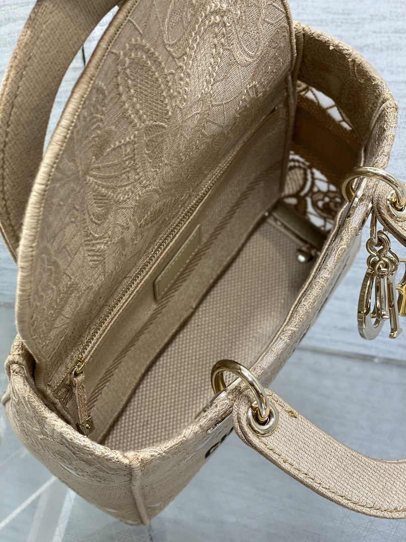 Dior Medium Lady D-Lite Bag M0565 Apricot Butterfly Macramé Embroidery - Default Title - View 6