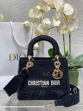 Dior Medium Lady D-Lite Bag M0565 Black Toile de Jouy Soleil Macramé Embroidery - Default Title - View 1