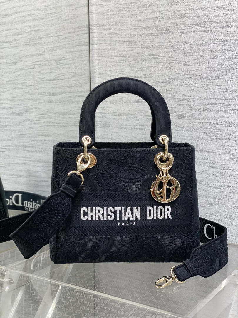 Dior Medium Lady D-Lite Bag M0565 Black Butterfly Macramé Embroidery - Default Title - View 2