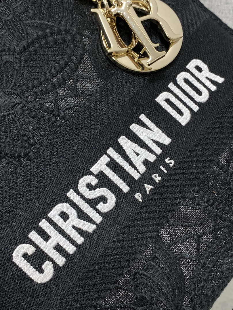 Dior Medium Lady D-Lite Bag M0565 Black Butterfly Macramé Embroidery - Default Title - View 9