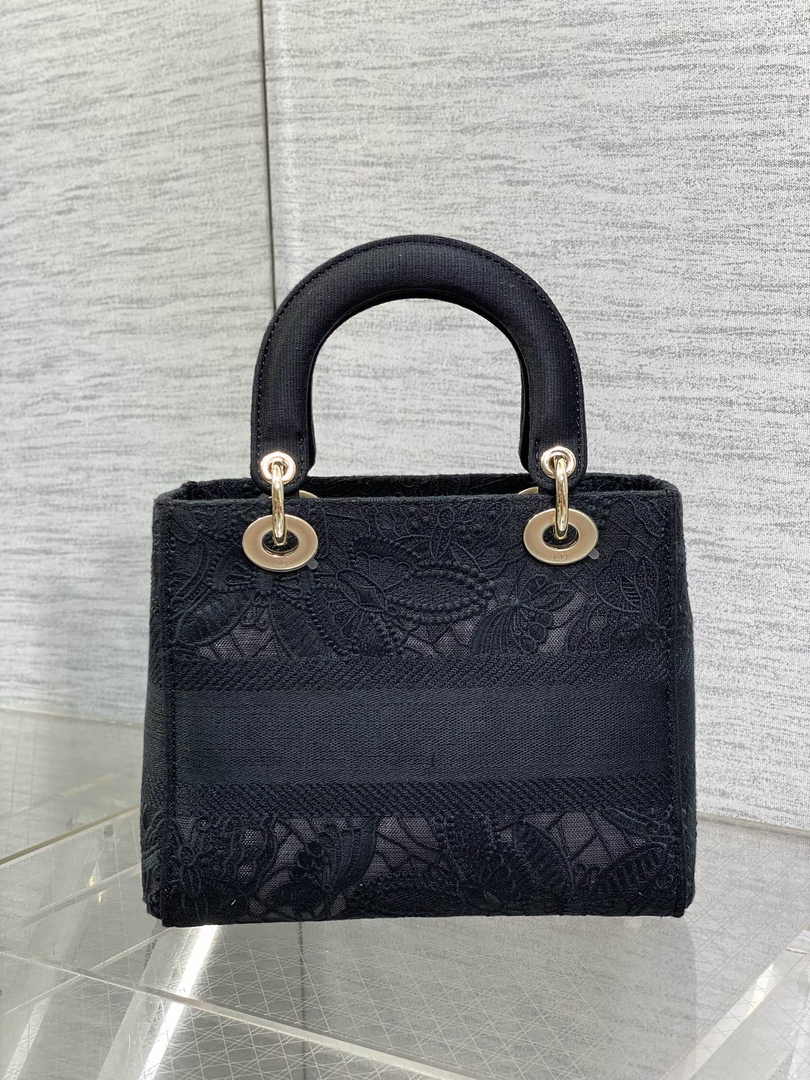 Dior Medium Lady D-Lite Bag M0565 Black Butterfly Macramé Embroidery - Default Title - View 3