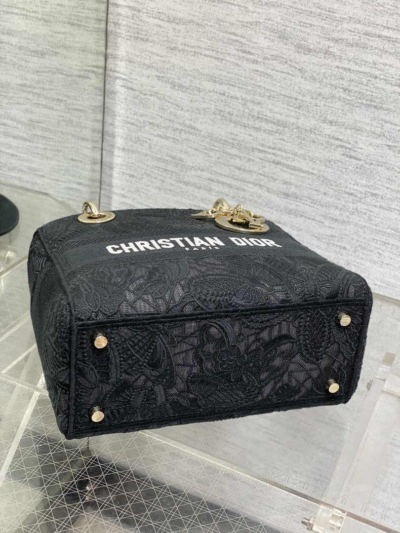 Dior Medium Lady D-Lite Bag M0565 Black Toile de Jouy Soleil Macramé Embroidery - Default Title - View 5