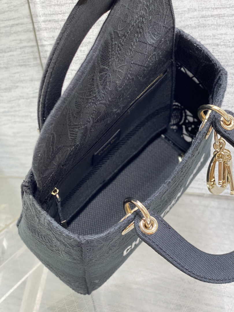 Dior Medium Lady D-Lite Bag M0565 Black Butterfly Macramé Embroidery - Default Title - View 6