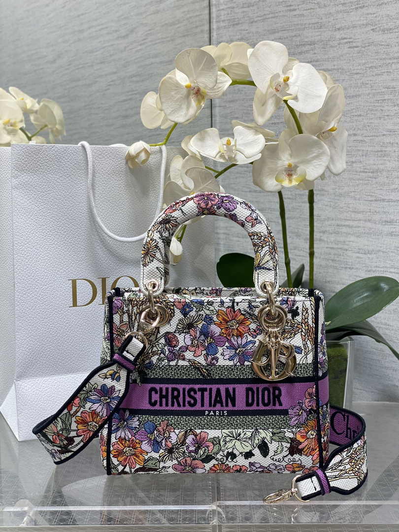 Dior Medium Lady D-Lite Bag M0565 White Multicolor Saisons Été Embroidery - Default Title - View 1