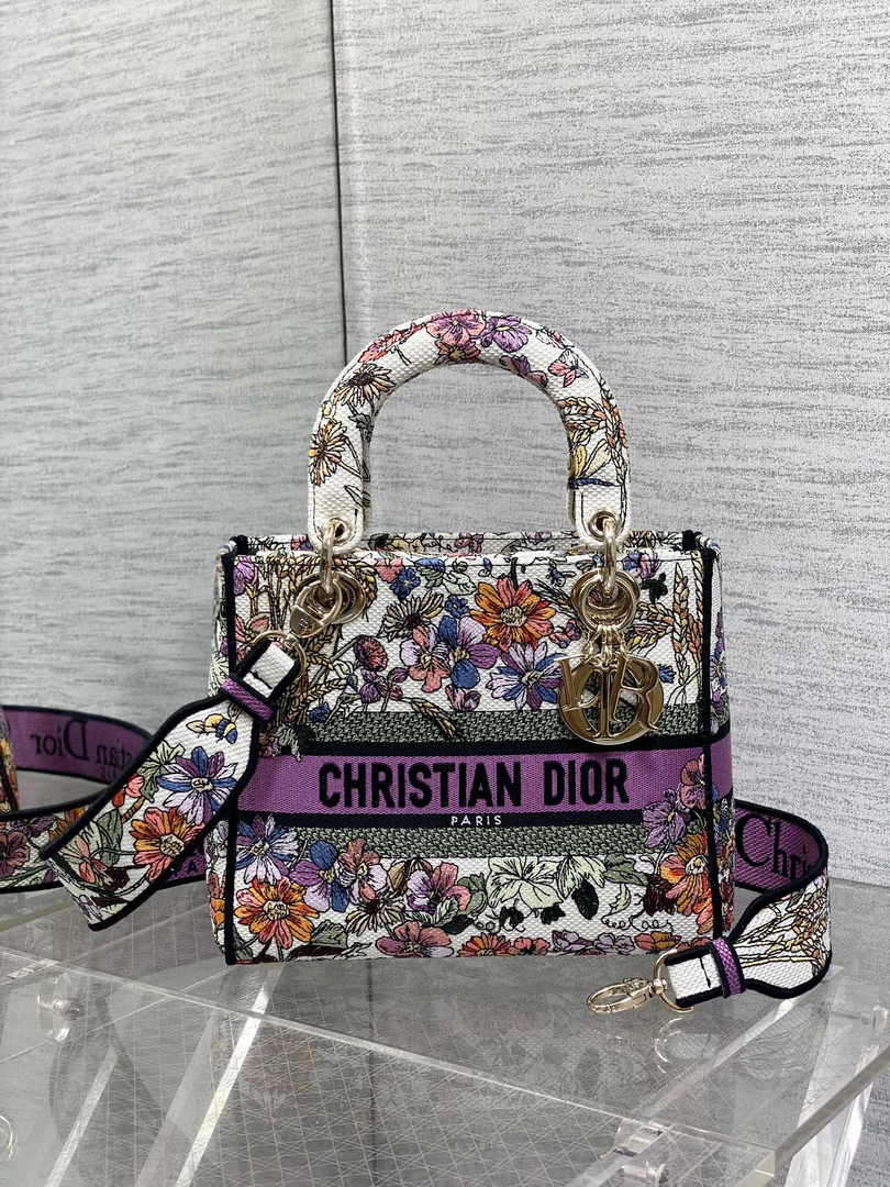 Dior Medium Lady D-Lite Bag M0565 White Multicolor Saisons Été Embroidery - Default Title - View 2