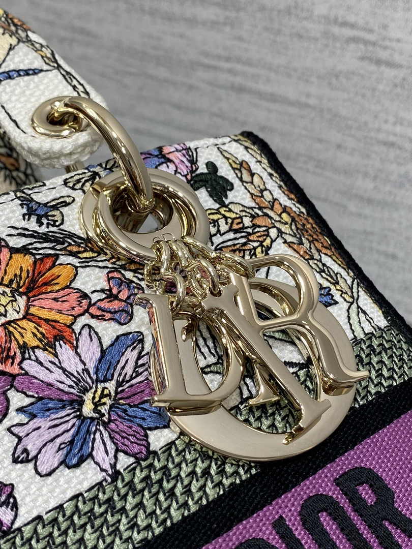 Dior Medium Lady D-Lite Bag M0565 White Multicolor Saisons Été Embroidery - Default Title - View 8