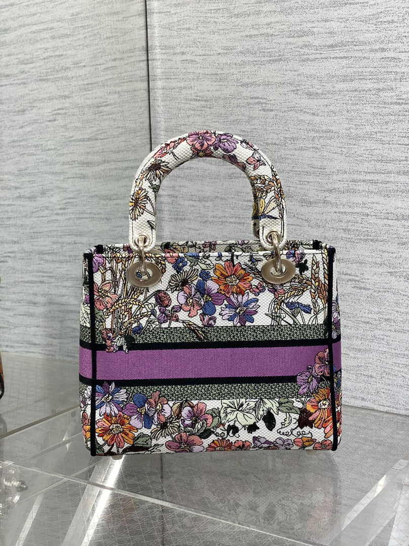 Dior Medium Lady D-Lite Bag M0565 White Multicolor Saisons Été Embroidery - Default Title - View 3