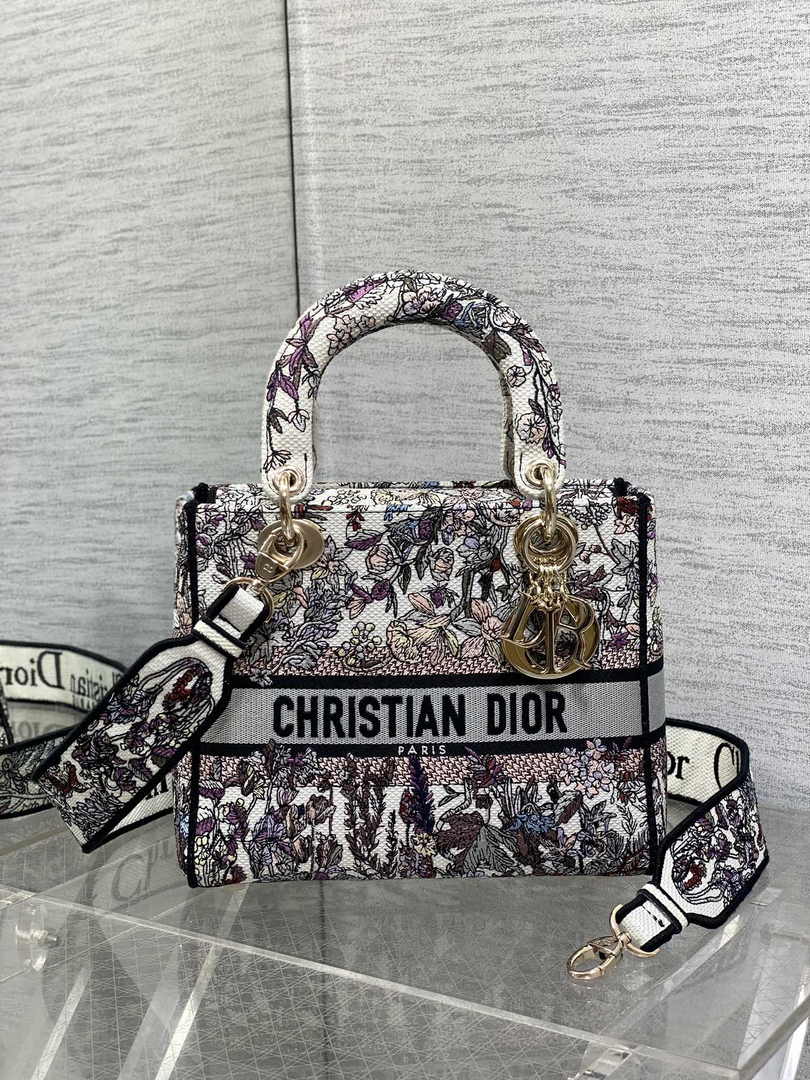 Dior Medium Lady D-Lite Bag M0565 White Multicolor Saisons Hiver Embroidery - Default Title - View 2
