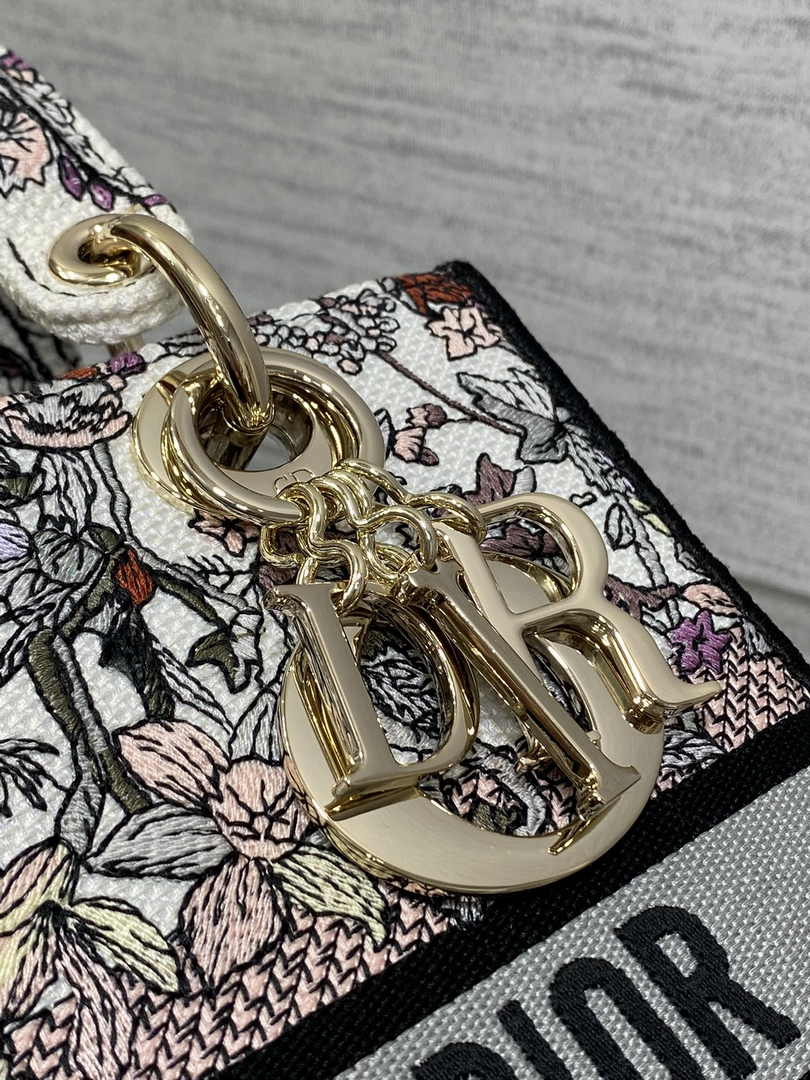 Dior Medium Lady D-Lite Bag M0565 White Multicolor Saisons Hiver Embroidery - Default Title - View 8
