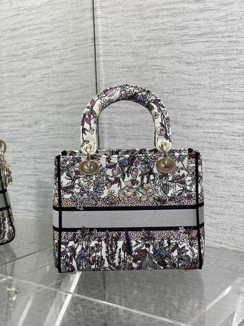 Dior Medium Lady D-Lite Bag M0565 White Multicolor Saisons Hiver Embroidery - Default Title - View 3
