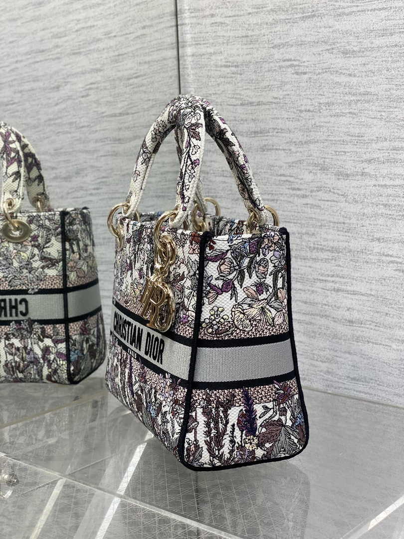 Dior Medium Lady D-Lite Bag M0565 White Multicolor Saisons Hiver Embroidery - Default Title - View 4