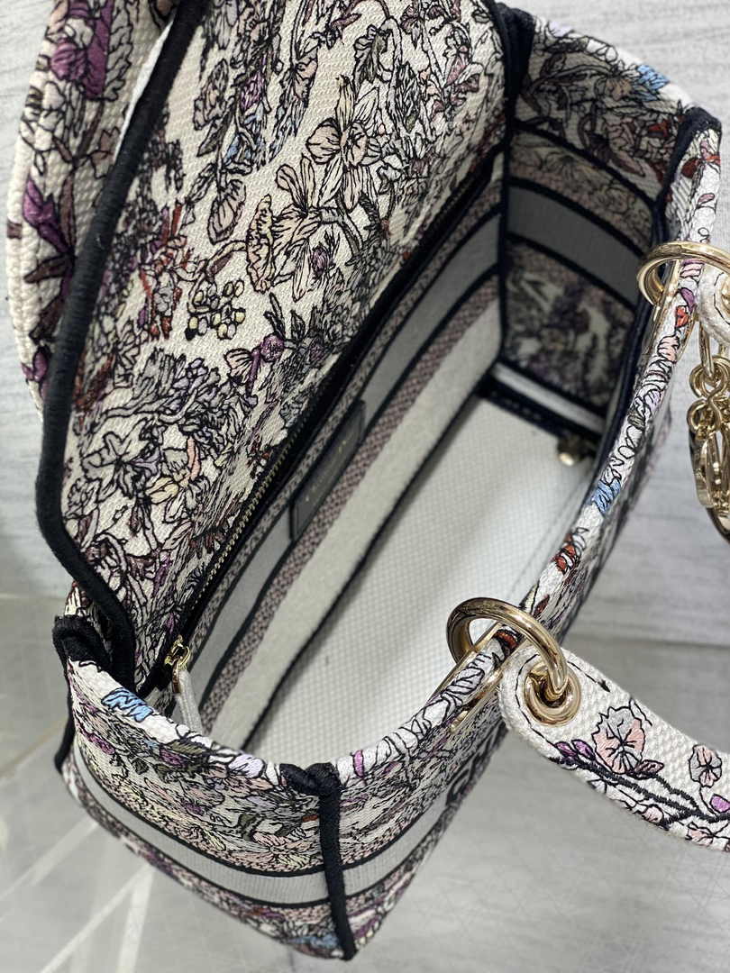Dior Medium Lady D-Lite Bag M0565 White Multicolor Saisons Hiver Embroidery - Default Title - View 6