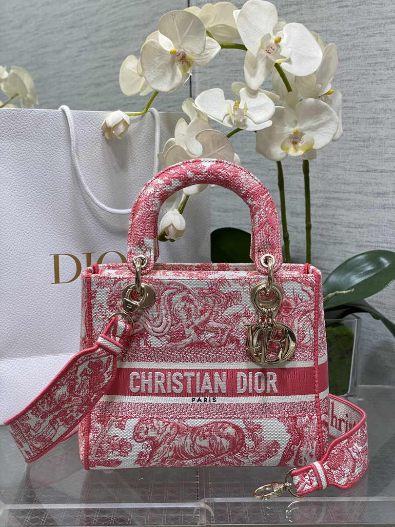 Dior Medium Dioriviera Lady D-Lite Bag M0565 Candy Pink Toile de Jouy Embroidery - Default Title - View 1