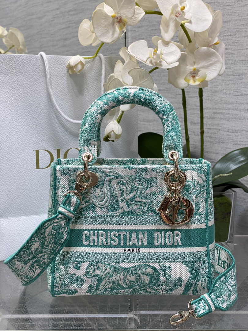 Dior Medium Dioriviera Lady D-Lite Bag M0565 Aquamarina Toile de Jouy Embroidery - Default Title - View 1