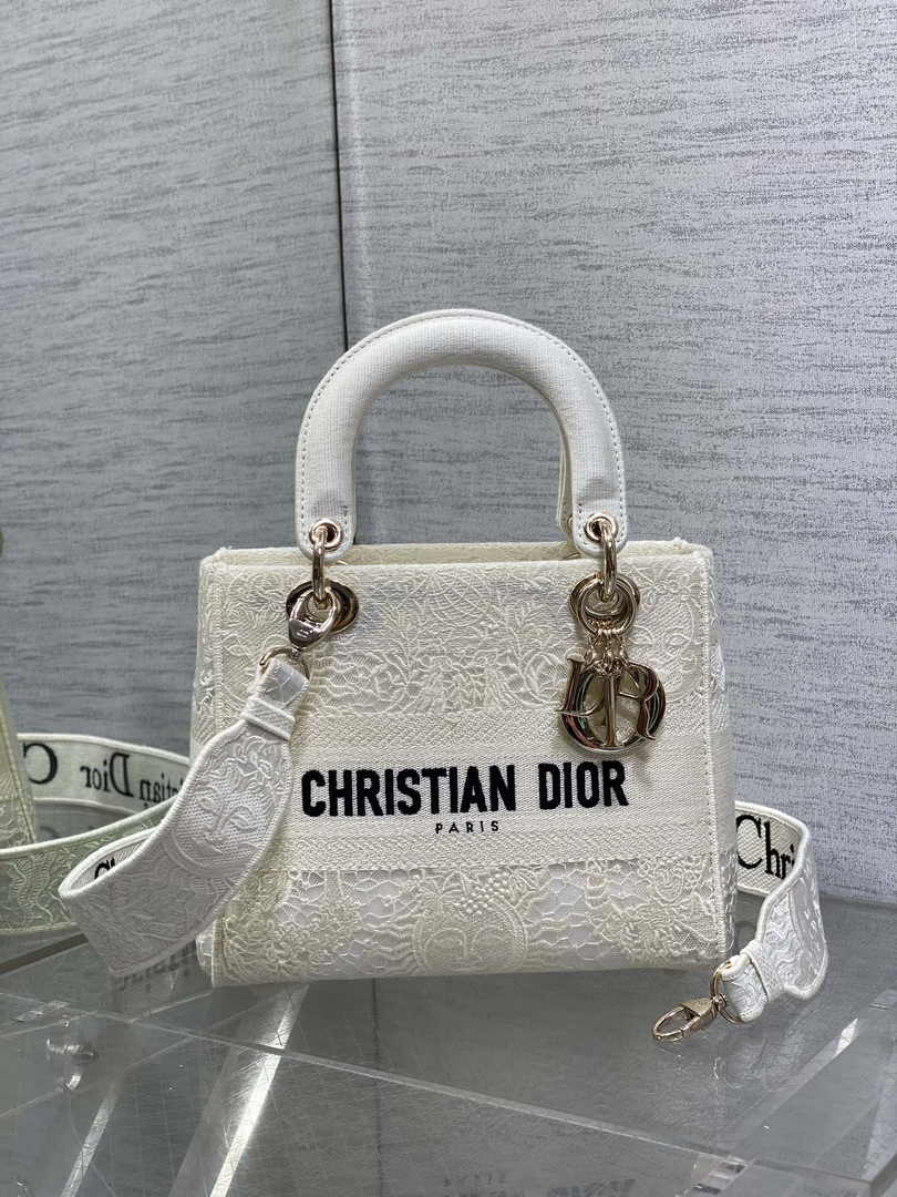 Dior Medium Lady D-Lite Bag M0565 White Toile de Jouy Soleil Macramé Embroidery - Default Title - View 2