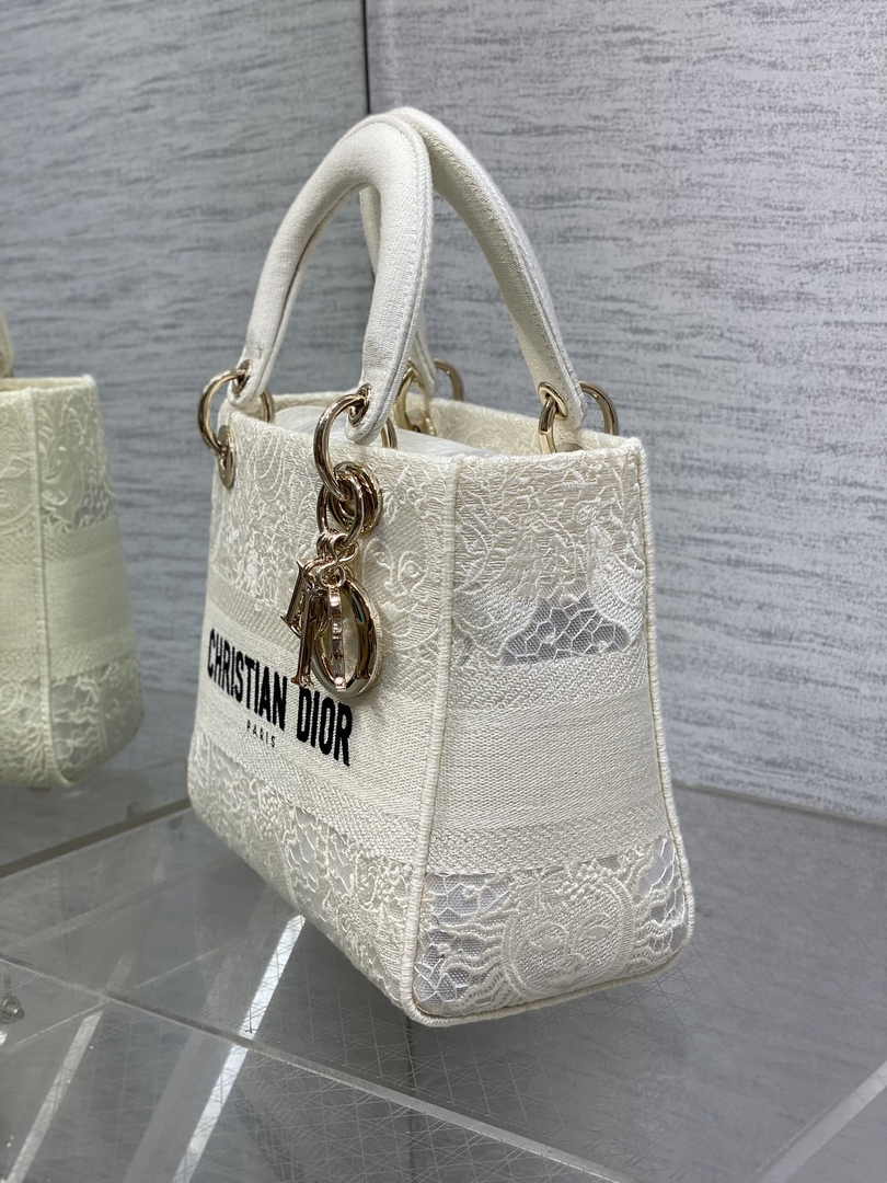 Dior Medium Lady D-Lite Bag M0565 White Toile de Jouy Soleil Macramé Embroidery - Default Title - View 4