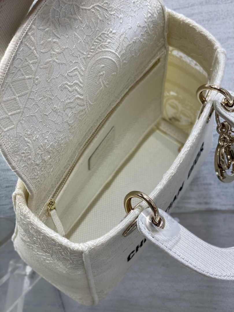 Dior Medium Lady D-Lite Bag M0565 White Toile de Jouy Soleil Macramé Embroidery - Default Title - View 6