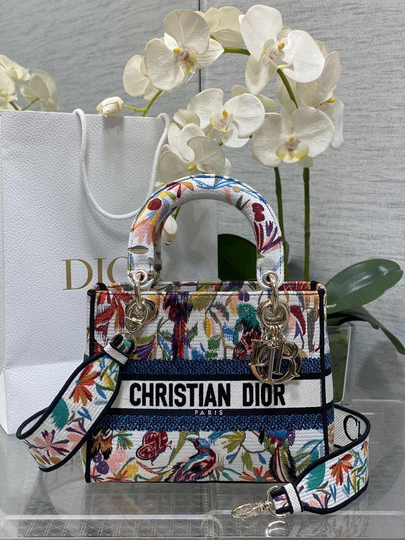 Dior Medium Lady D-Lite Bag M0565 White Multicolor Toile de Jouy Fantastica Embroidery - Default Title - View 1