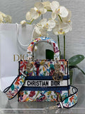 Dior Medium Lady D-Lite Bag M0565 White Multicolor Toile de Jouy Fantastica Embroidery - Default Title - View 1