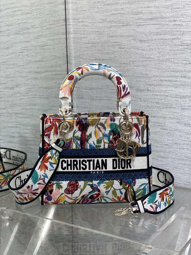 Dior Medium Lady D-Lite Bag M0565 White Multicolor Toile de Jouy Fantastica Embroidery - Default Title - View 2
