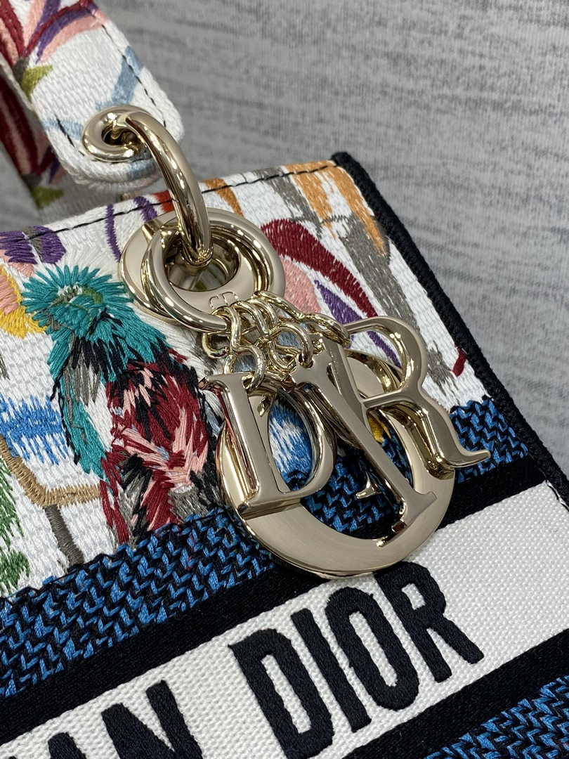 Dior Medium Lady D-Lite Bag M0565 White Multicolor Toile de Jouy Fantastica Embroidery - Default Title - View 9
