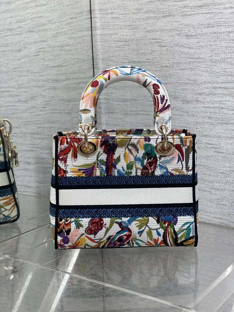 Dior Medium Lady D-Lite Bag M0565 White Multicolor Toile de Jouy Fantastica Embroidery - Default Title - View 3