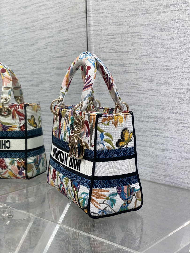 Dior Medium Lady D-Lite Bag M0565 White Multicolor Toile de Jouy Fantastica Embroidery - Default Title - View 4