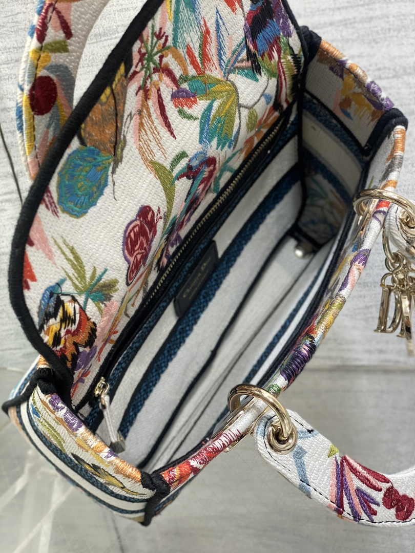 Dior Medium Lady D-Lite Bag M0565 White Multicolor Toile de Jouy Fantastica Embroidery - Default Title - View 6