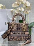 Dior Medium Lady D-Lite Bag M0565 Beige and Black Toile de Jouy Soleil Embroidery - Default Title - View 1