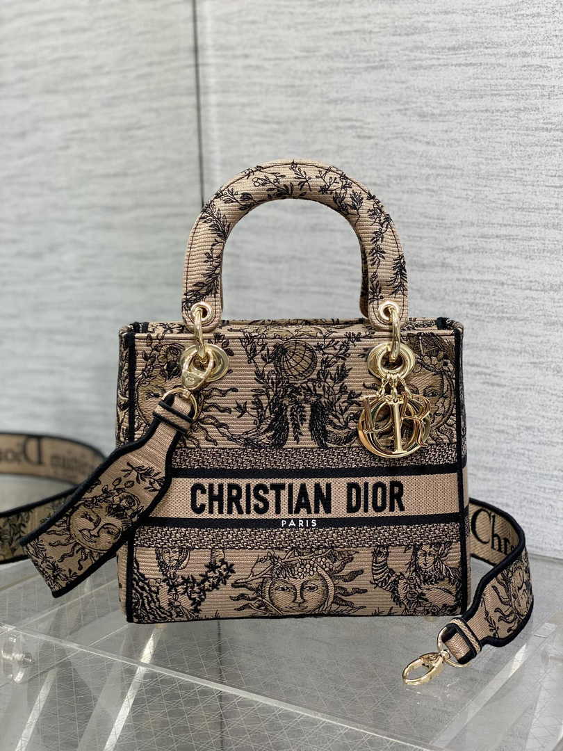 Dior Medium Lady D-Lite Bag M0565 Beige and Black Toile de Jouy Soleil Embroidery - Default Title - View 2