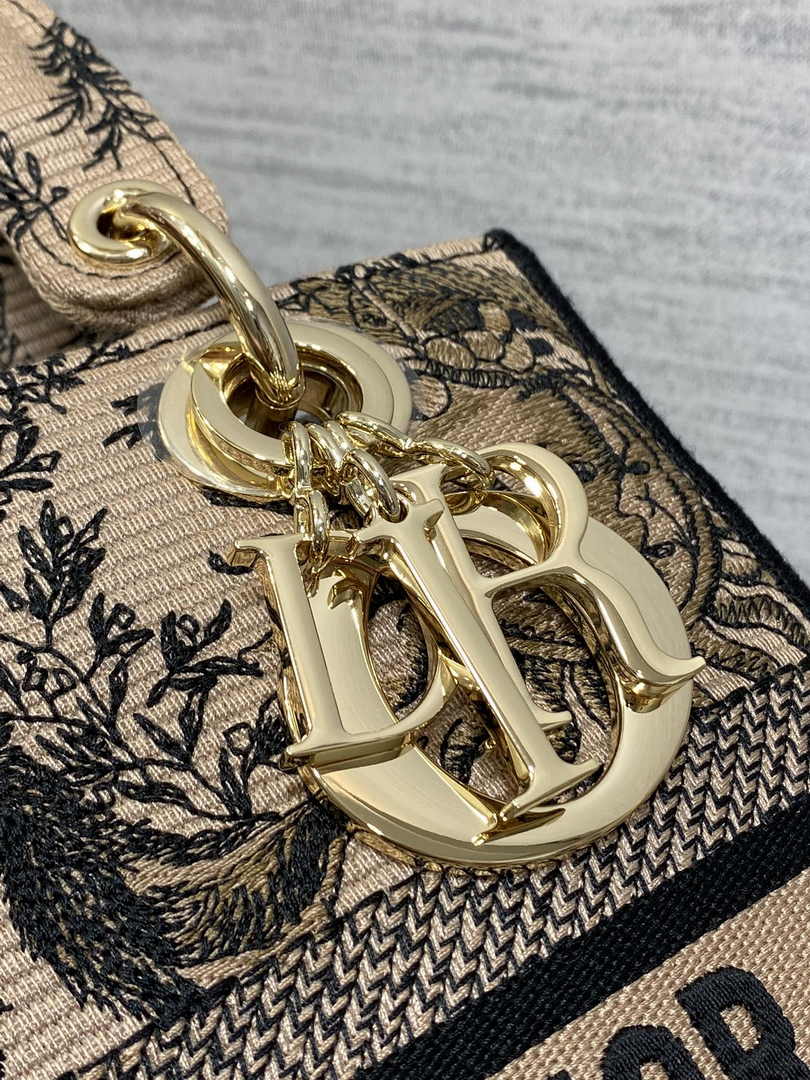 Dior Medium Lady D-Lite Bag M0565 Beige and Black Toile de Jouy Soleil Embroidery - Default Title - View 9