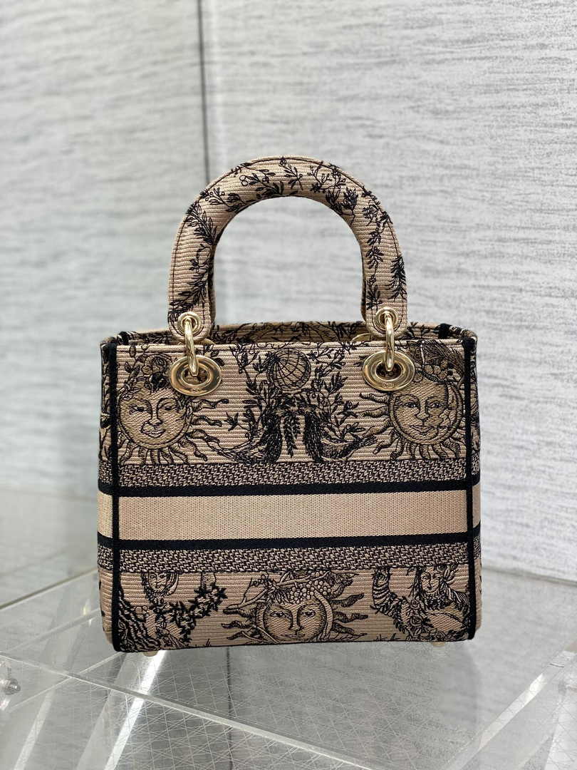 Dior Medium Lady D-Lite Bag M0565 Beige and Black Toile de Jouy Soleil Embroidery - Default Title - View 3