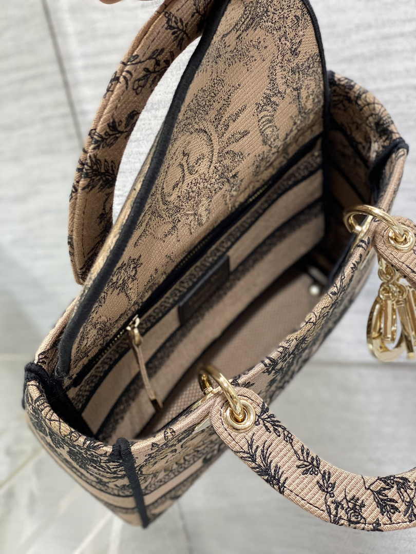 Dior Medium Lady D-Lite Bag M0565 Beige and Black Toile de Jouy Soleil Embroidery - Default Title - View 6