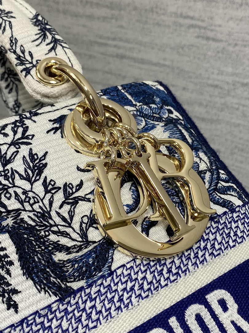 Dior Medium Lady D-Lite Bag M0565 Beige and Blue Toile de Jouy Soleil Embroidery - Default Title - View 8