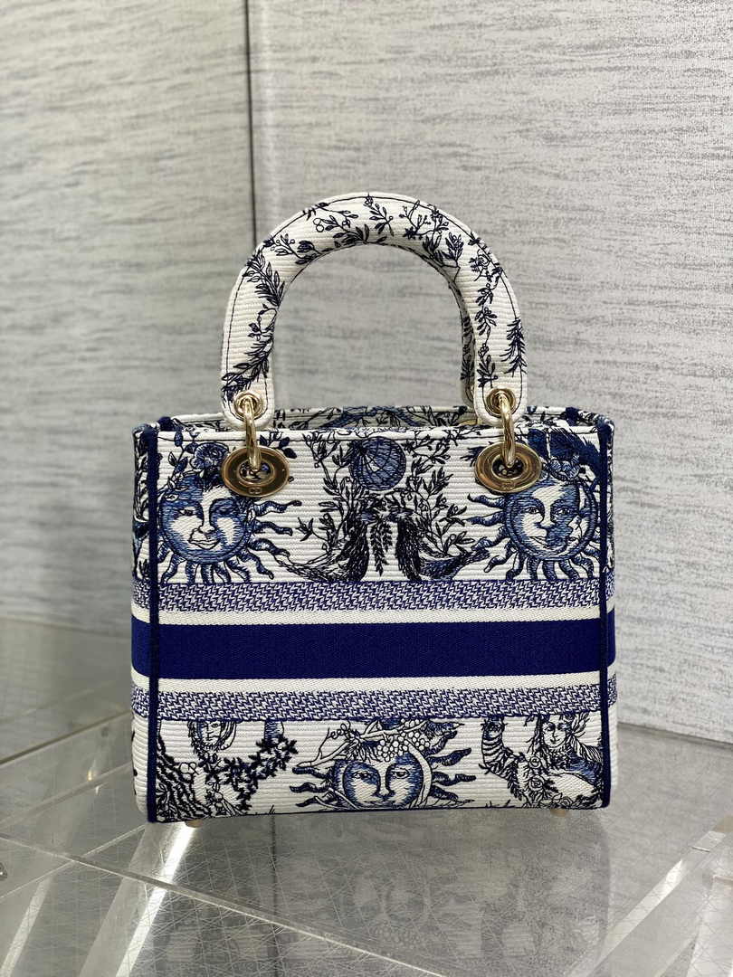 Dior Medium Lady D-Lite Bag M0565 Beige and Blue Toile de Jouy Soleil Embroidery - Default Title - View 3