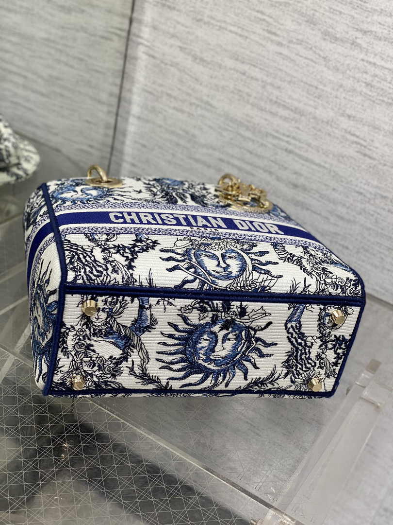 Dior Medium Lady D-Lite Bag M0565 Beige and Blue Toile de Jouy Soleil Embroidery - Default Title - View 5