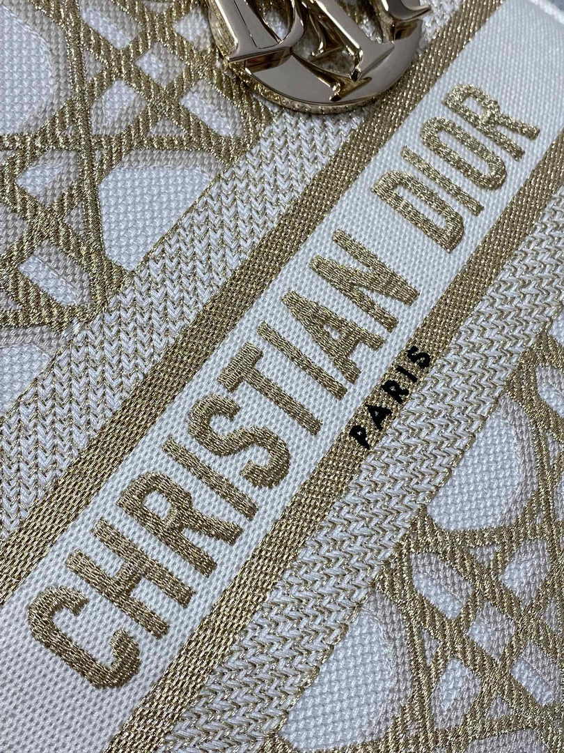 Dior Medium Lady D-Lite Bag M0565 White and Gold-Tone Macrocannage Embroidery - Default Title - View 8