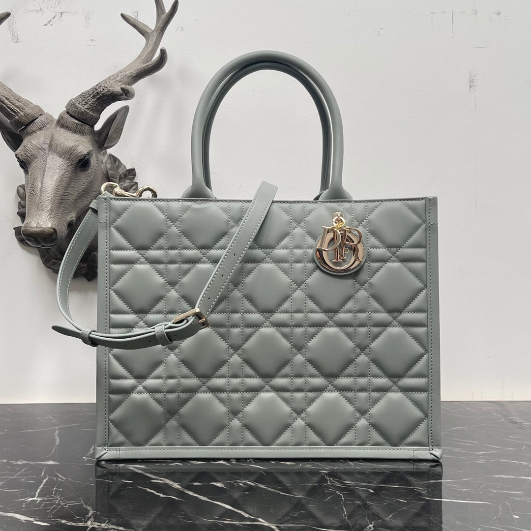 Dior Medium Book Tote M1324 Gray Macrocannage Calfskin