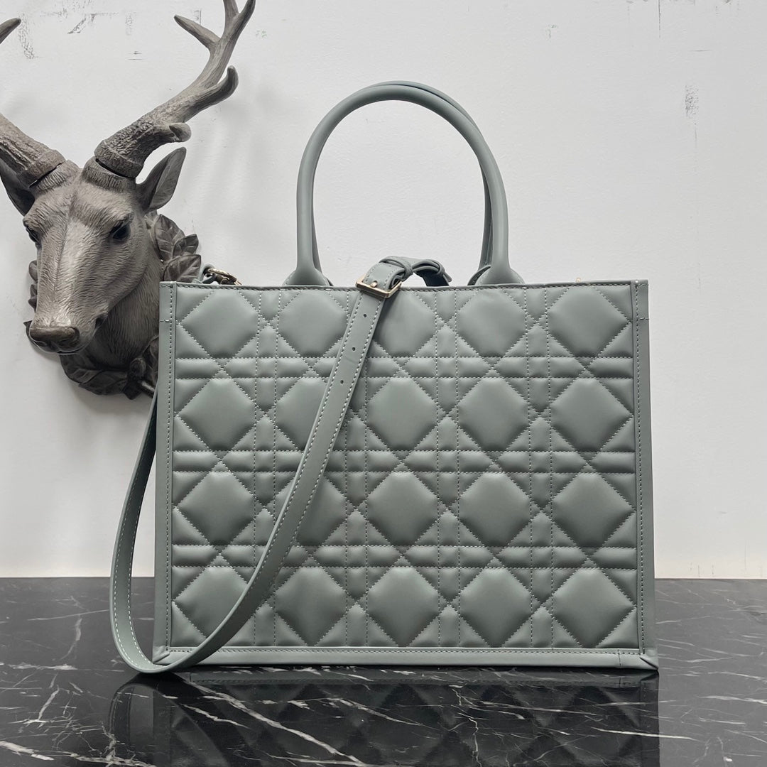 Dior Medium Book Tote M1324 Gray Macrocannage Calfskin