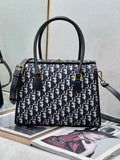 Dior Medium Boston Bag M8675 Blue Dior Oblique Embroidery and Smooth Calfskin - Default Title - View 1