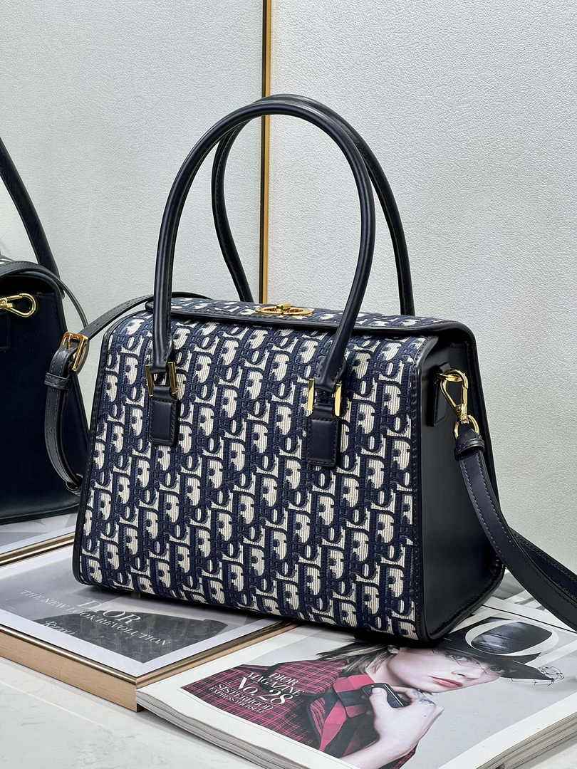 Dior Medium Boston Bag M8675 Blue Dior Oblique Embroidery and Smooth Calfskin - Default Title - View 2