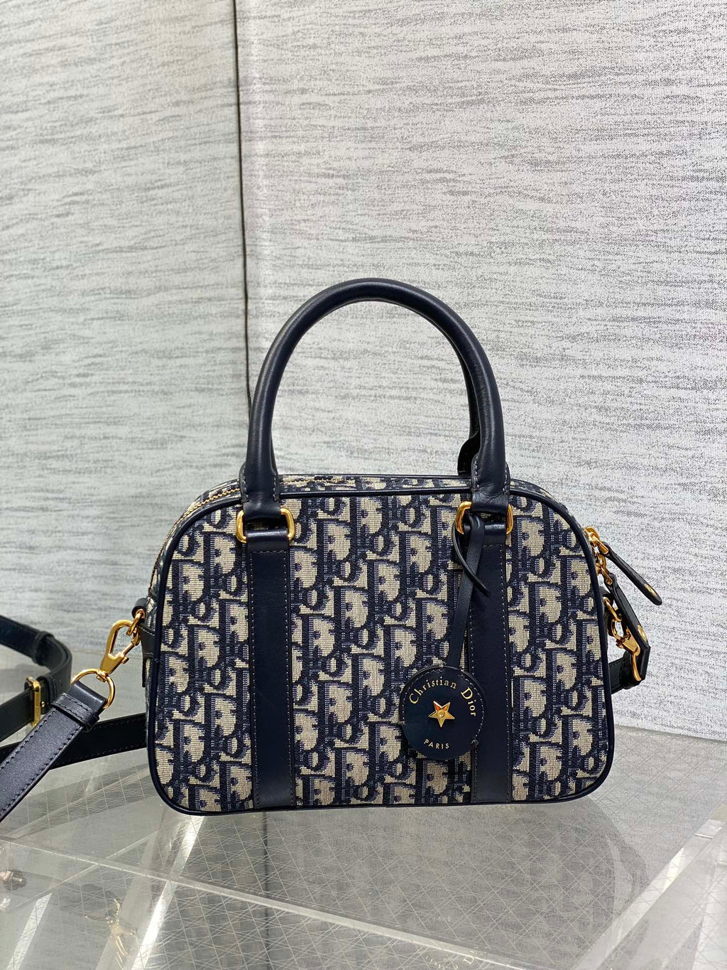Dior Medium D-Vibe Bowling Bag M1340 Blue Dior Oblique Jacquard