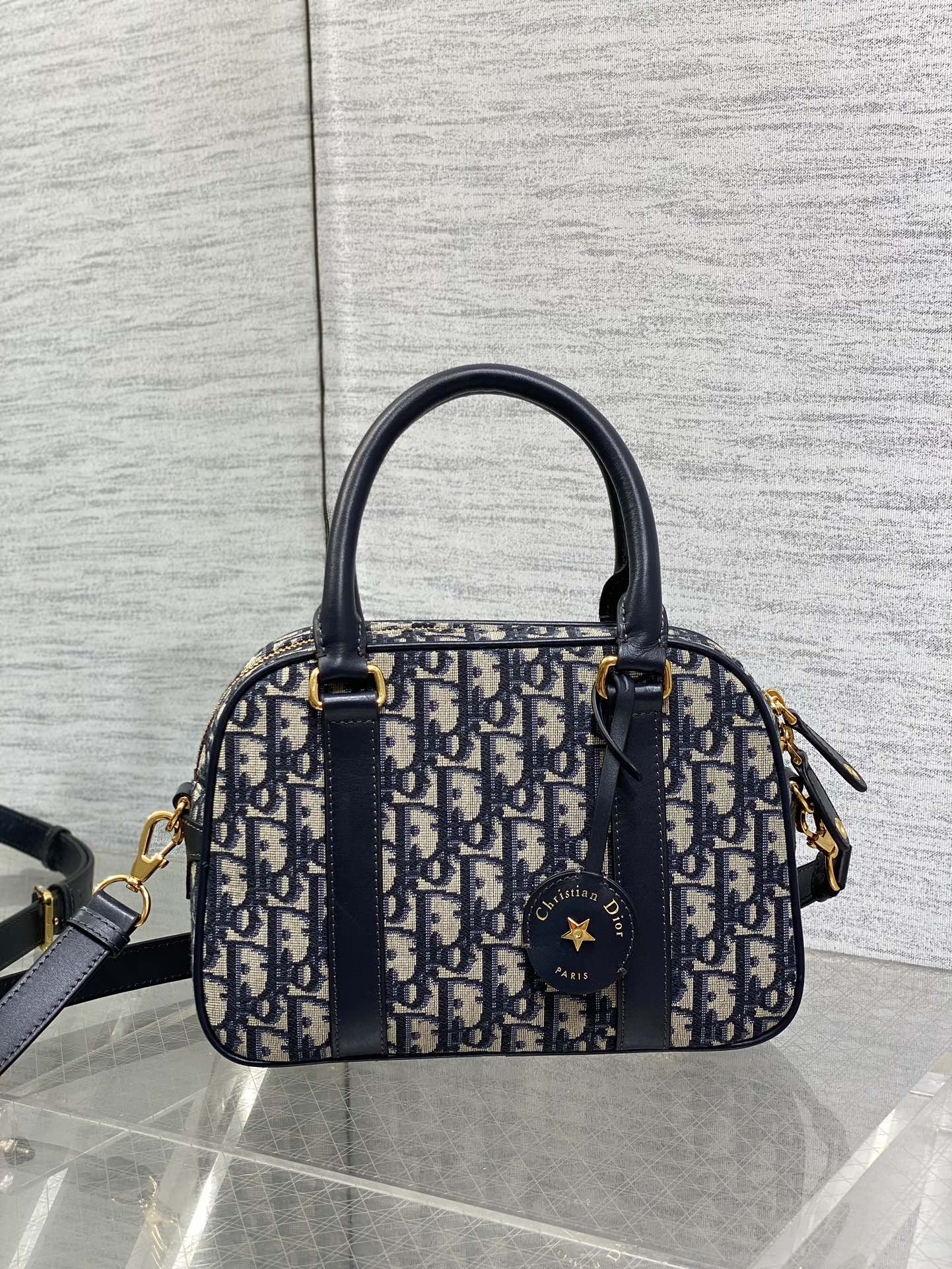 Dior Medium D-Vibe Bowling Bag M1340 Blue Dior Oblique Jacquard