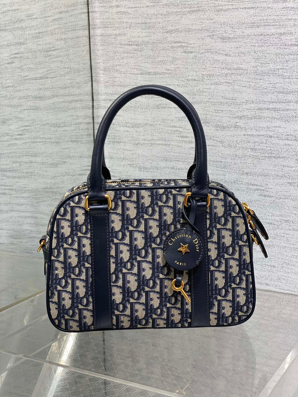 Dior Medium D-Vibe Bowling Bag M1340 Blue Dior Oblique Jacquard