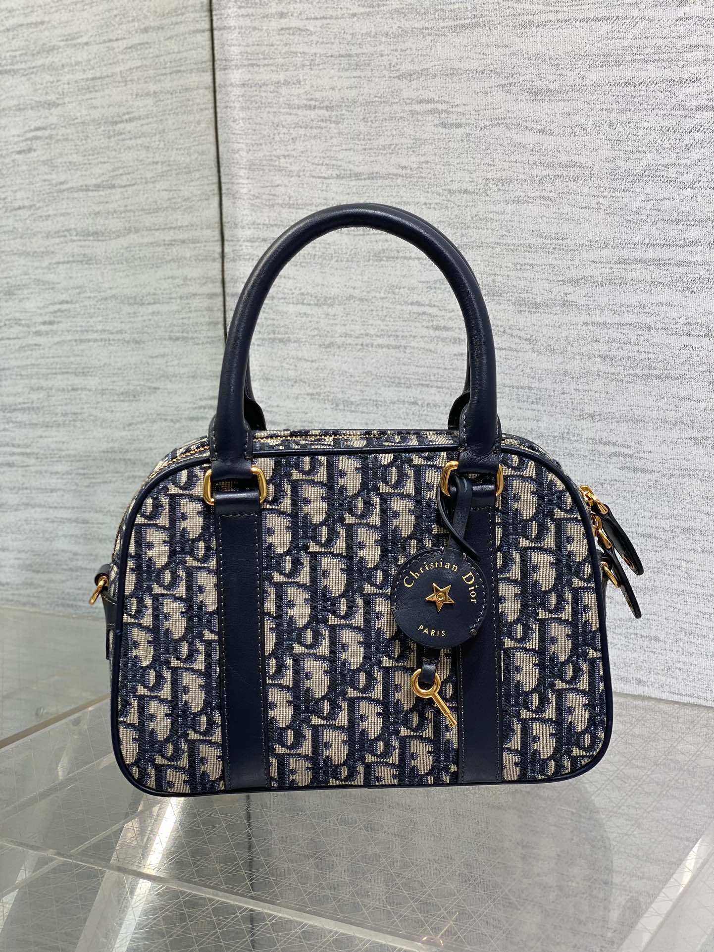 Dior Medium D-Vibe Bowling Bag M1340 Blue Dior Oblique Jacquard