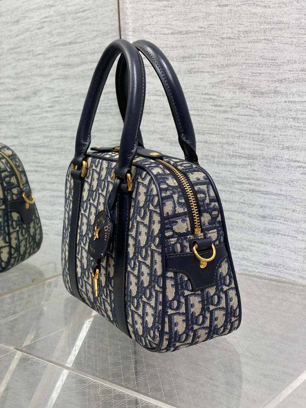 Dior Medium D-Vibe Bowling Bag M1340 Blue Dior Oblique Jacquard
