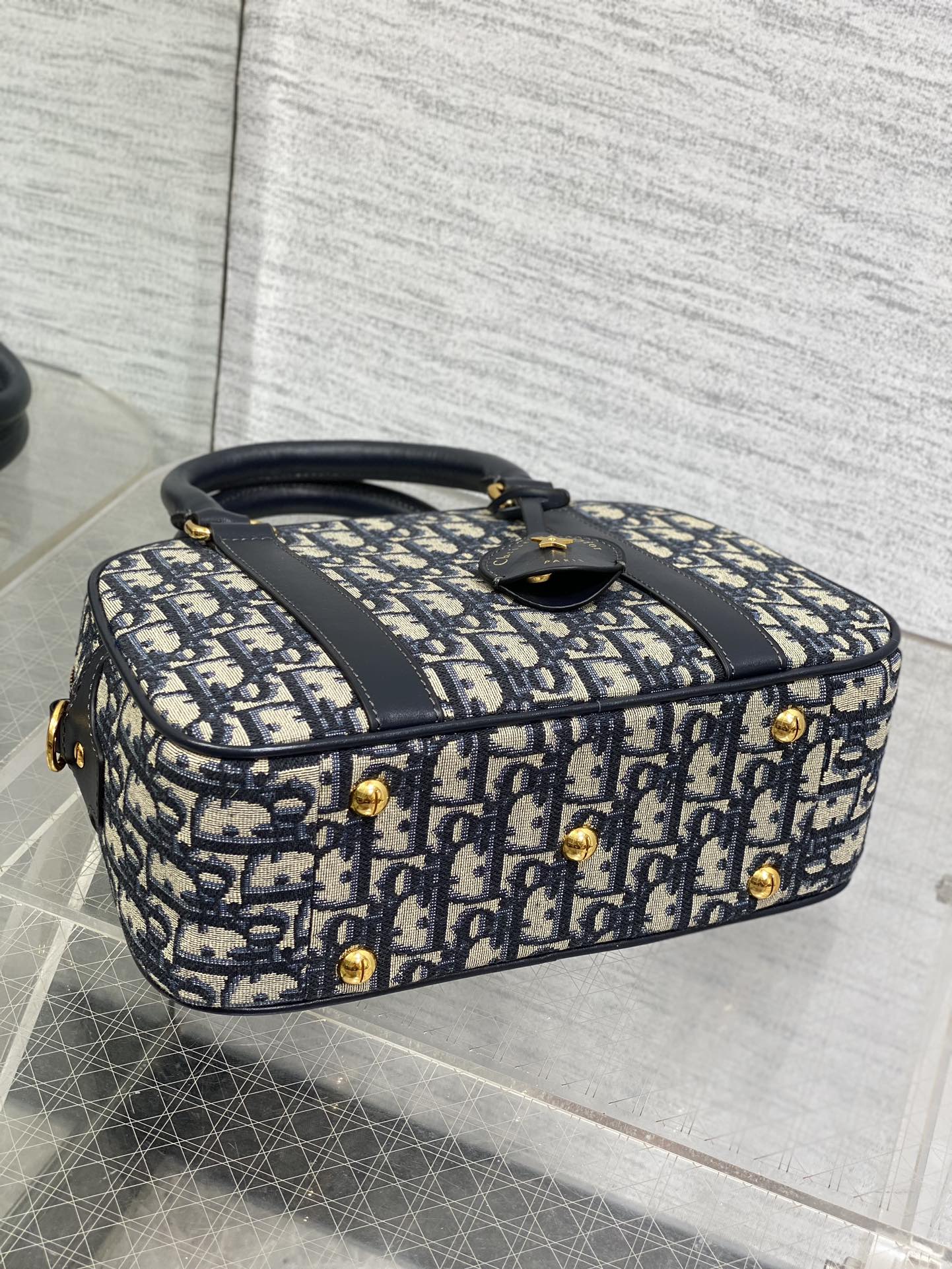 Dior Medium D-Vibe Bowling Bag M1340 Blue Dior Oblique Jacquard