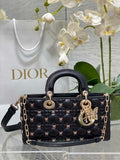Dior Medium Lady D-Lite Bag M0565 Black Cannage Lambskin with Gold-Finish Sun Studs - Default Title - View 1