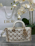 Dior Medium Lady D-Lite Bag M0565 White Cannage Lambskin with Gold-Finish Sun Studs - Default Title - View 1
